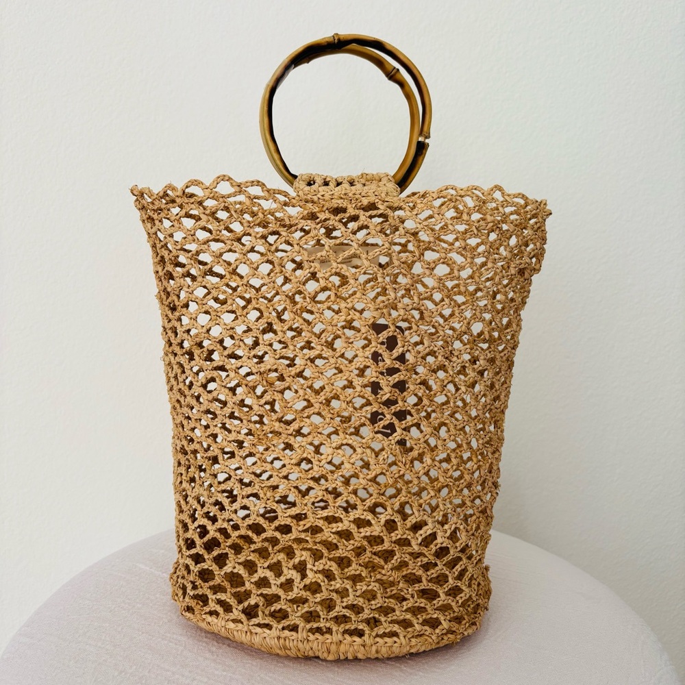 Mar Y Sol Willow Wristlet Tote NWT Handmade Crochet Natural Raffia - Picture 3 of 8